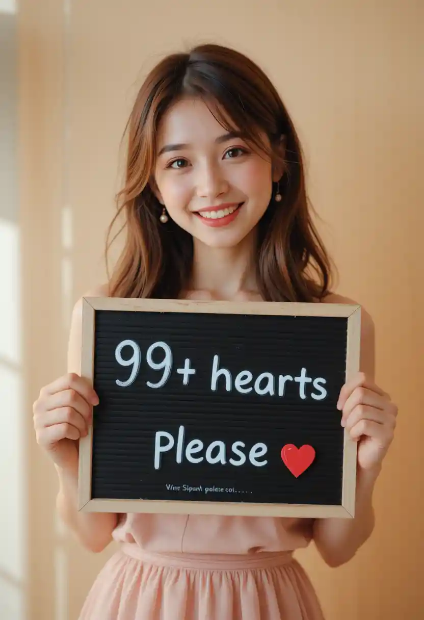 Playful woman holding a heart sign in soft light