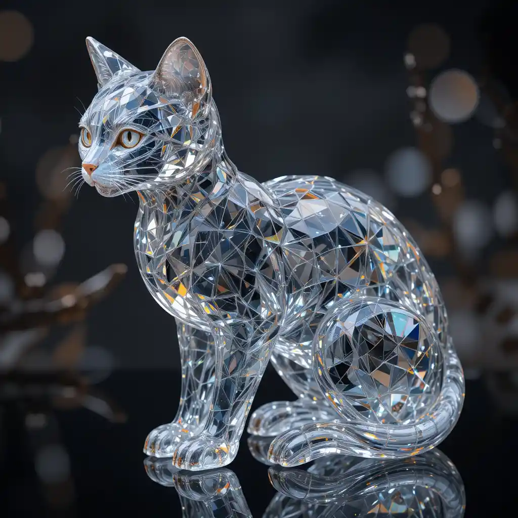 Enchanted crystal griffin cat in a magical scene