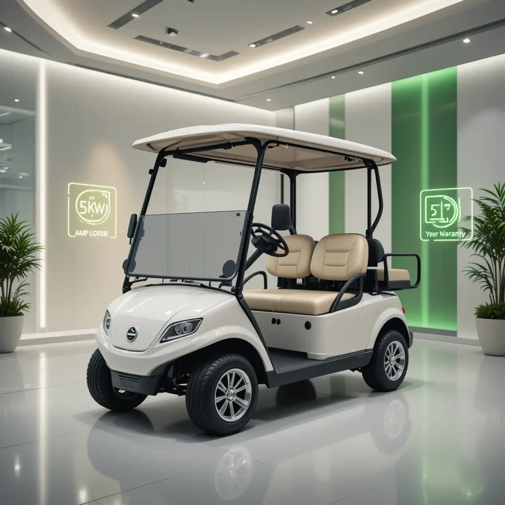 Luxury electric golf cart in modern minimalist showroom