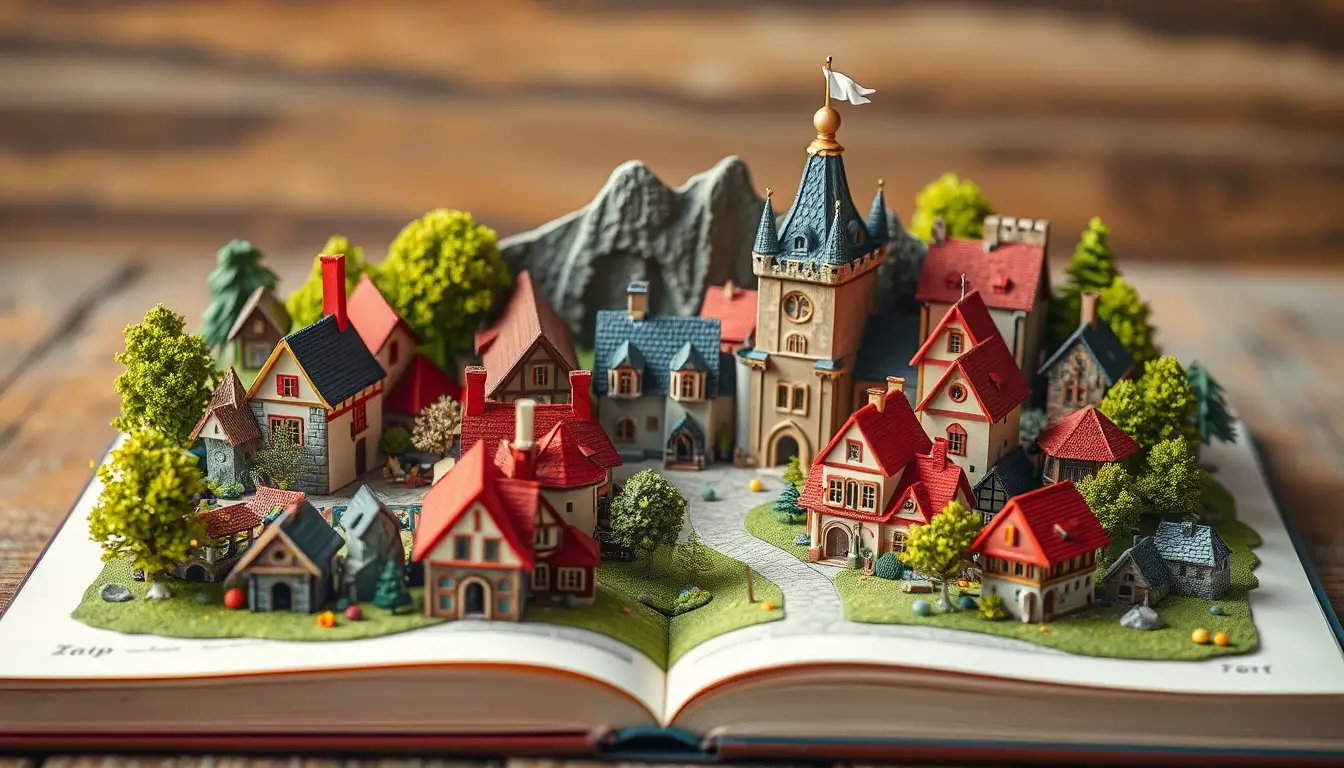 Colorful Medieval Town Pop Up Flat Illustration Scene