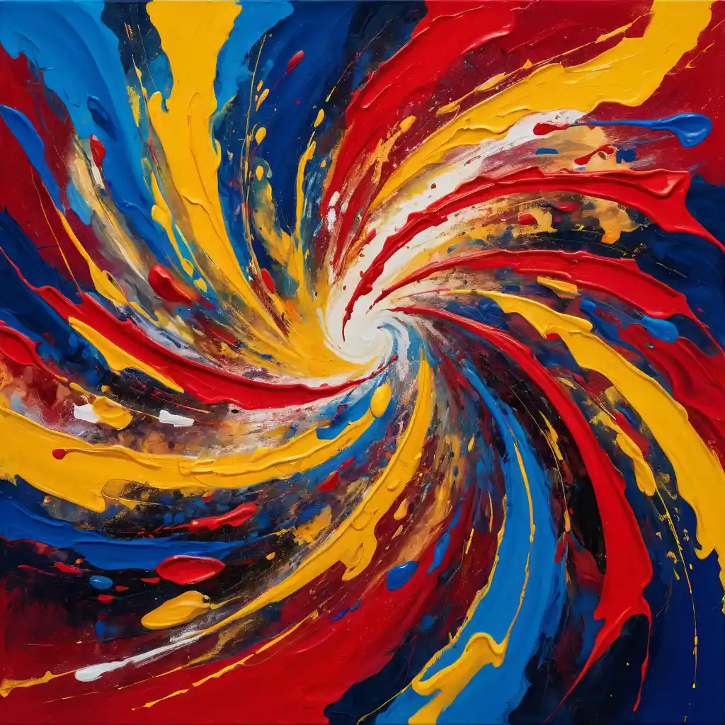 Vivid abstract painting with swirling energetic color forms