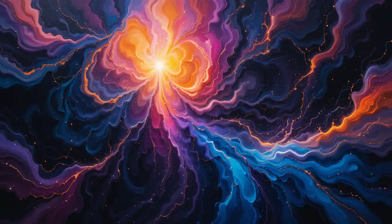 Abstract glowing colors emerging from dark voids