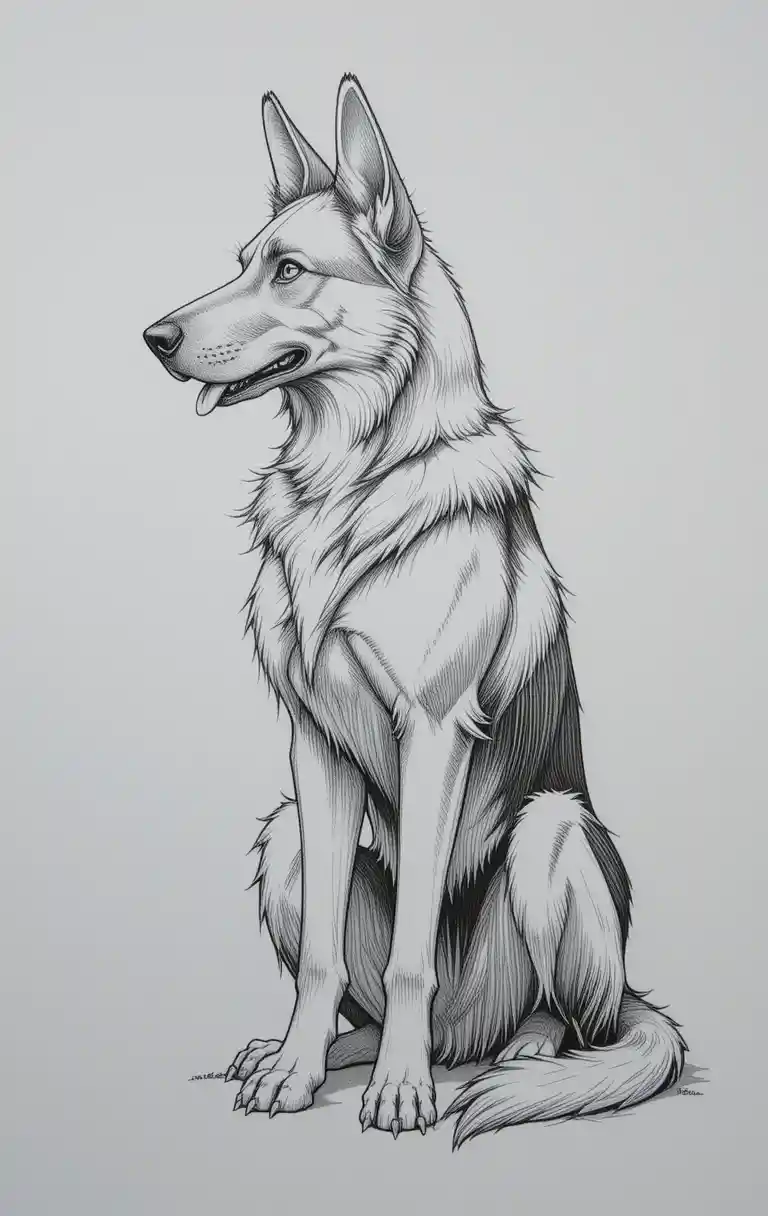 German Shepherd pencil drawing in anime inspired style
