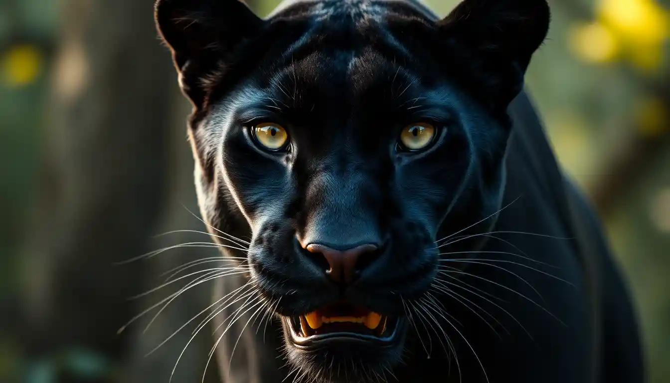 Kinematisches Nahporträt eines schwarzen Panthers in der Natur