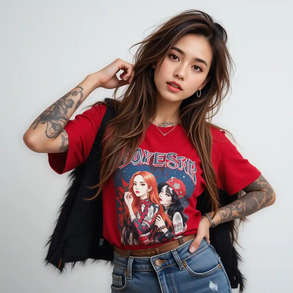 Confident young Asian woman in casual streetwear portrait
