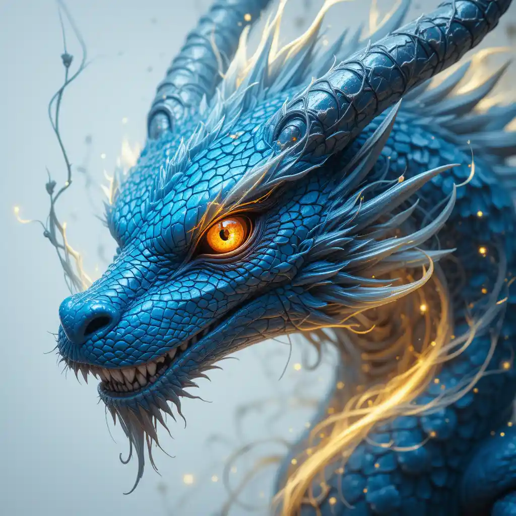 Blue dragon head portrait with glowing magical energy