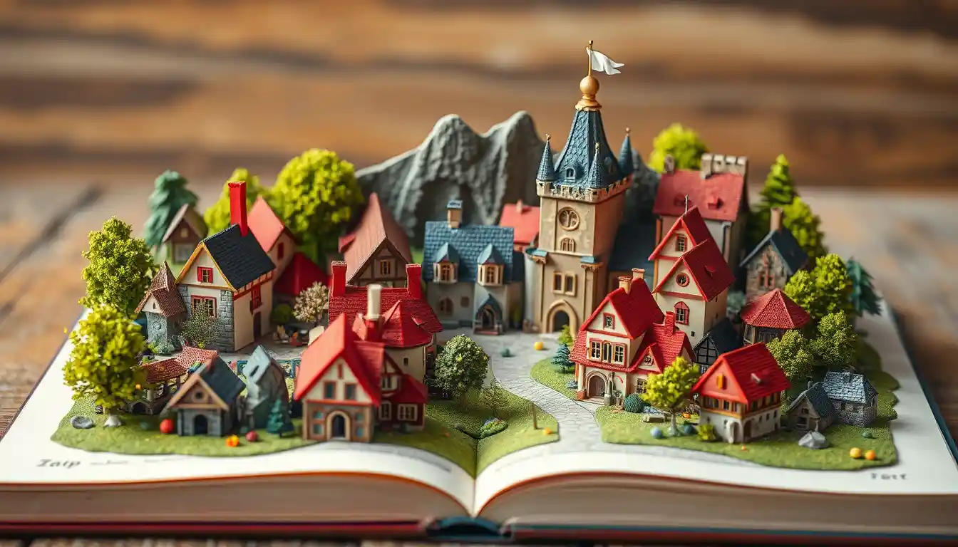 Bunte mittelalterliche Stadt – Popup-Flachillustration