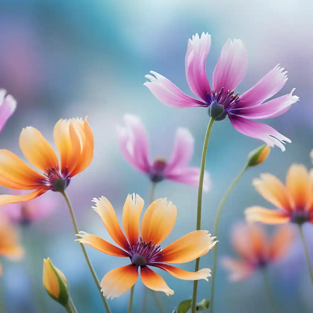 Flowing animated flowers drifting in a gentle breeze