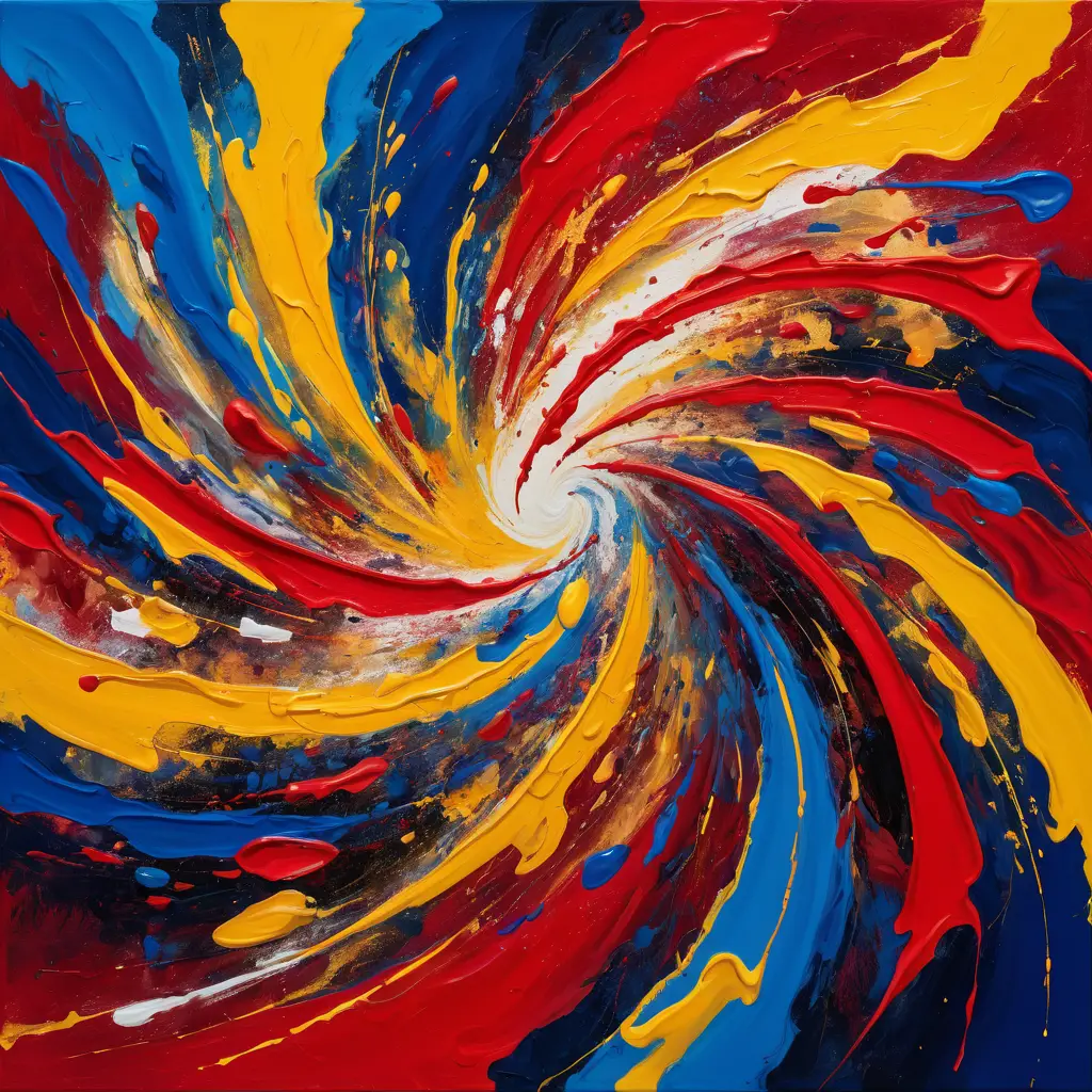 Vivid abstract painting with swirling energetic color forms