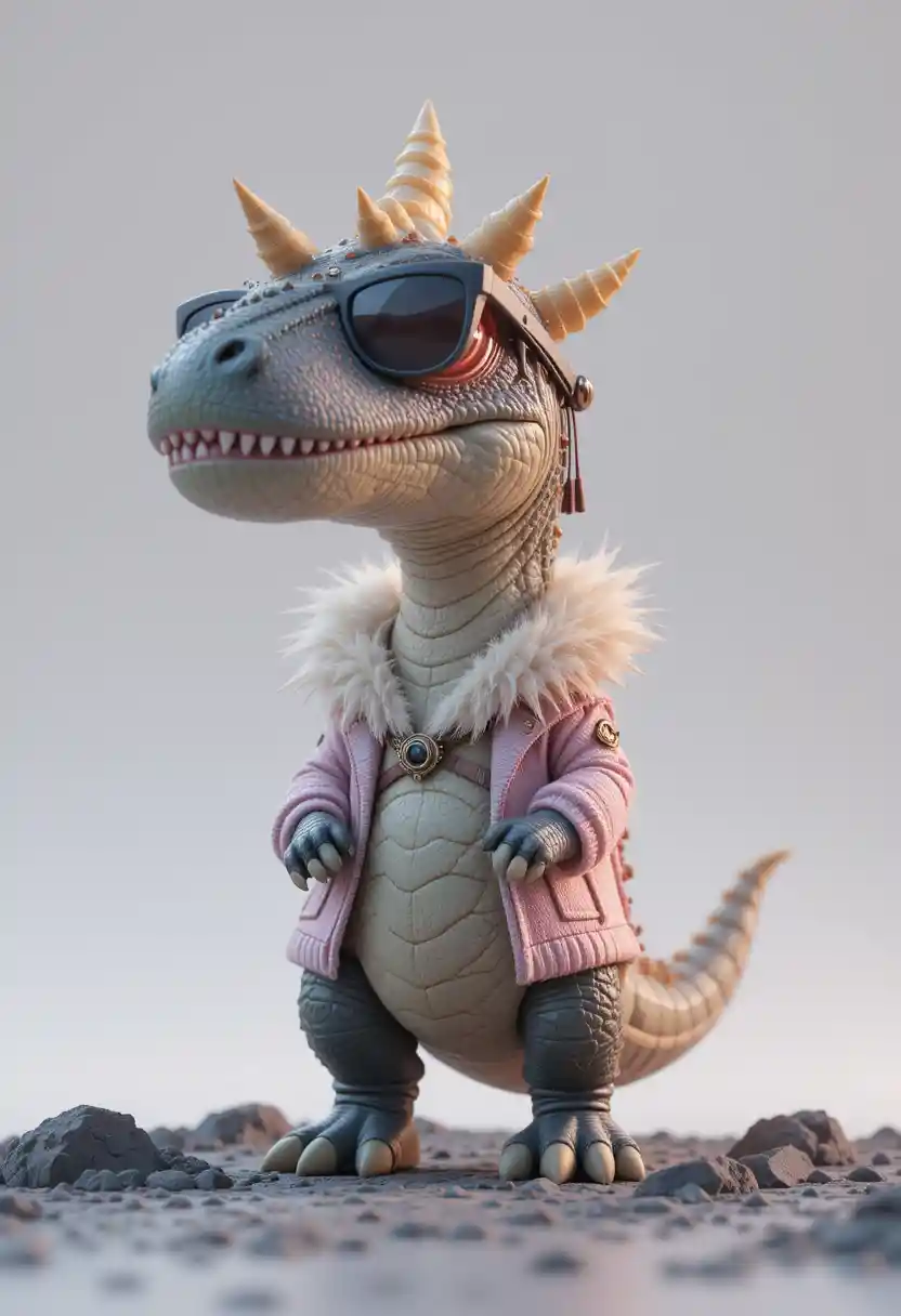 Cute 3D cartoon dinosaur toy in furry fashion