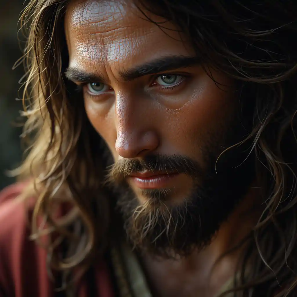 Close up portrait of Jesus with compassionate gaze