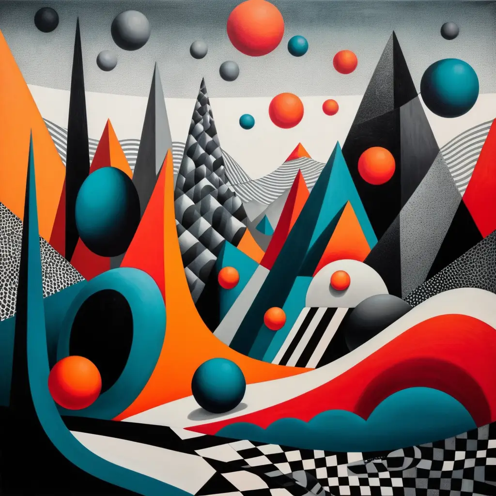 Surreal abstract shapes layered in a vivid dimensional composition