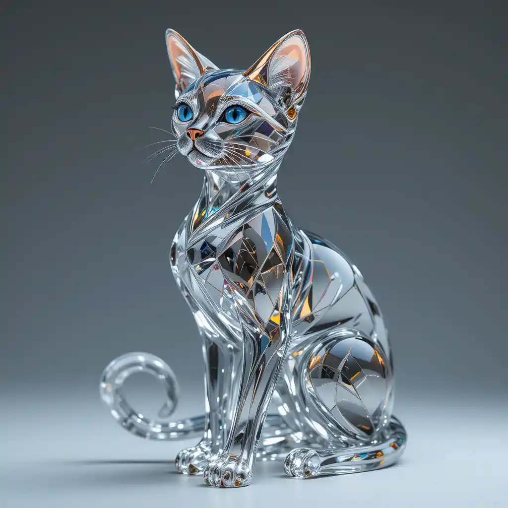 Enchanted crystal gryphon cat with fragile glass body