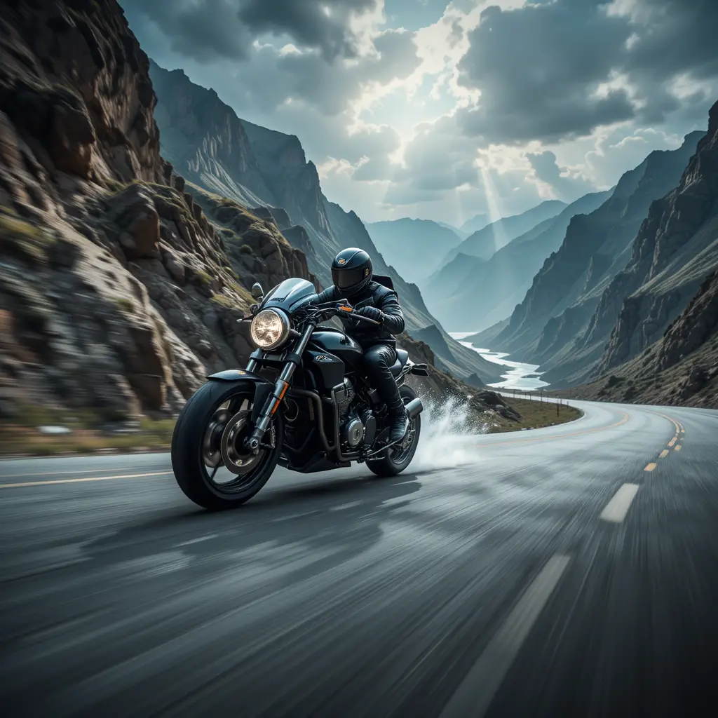 Motorcycle Racing Along A Dangerous Mountain Pass