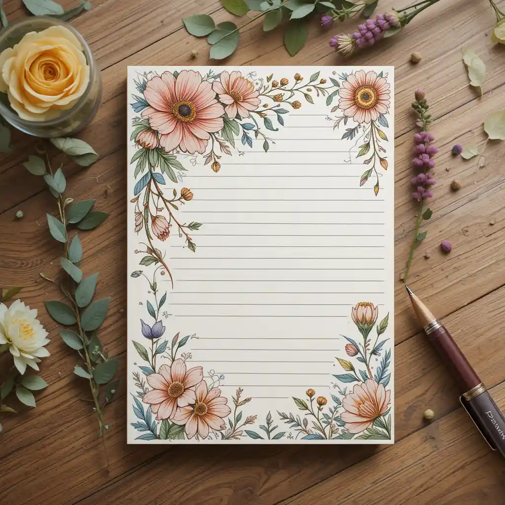 Pastel notebook page with lilies and pencils illustration
