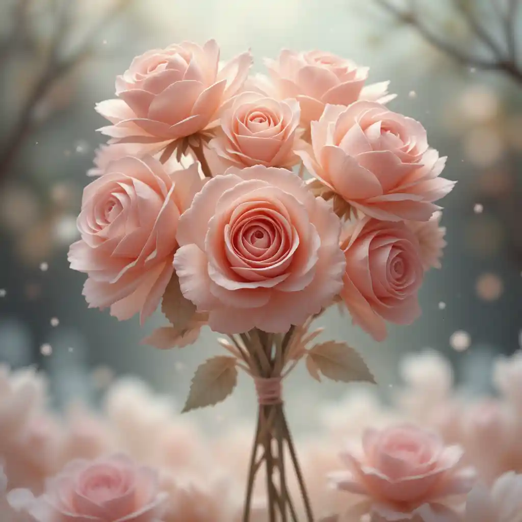 Ethereal 3d bouquet of glowing glasslike roses