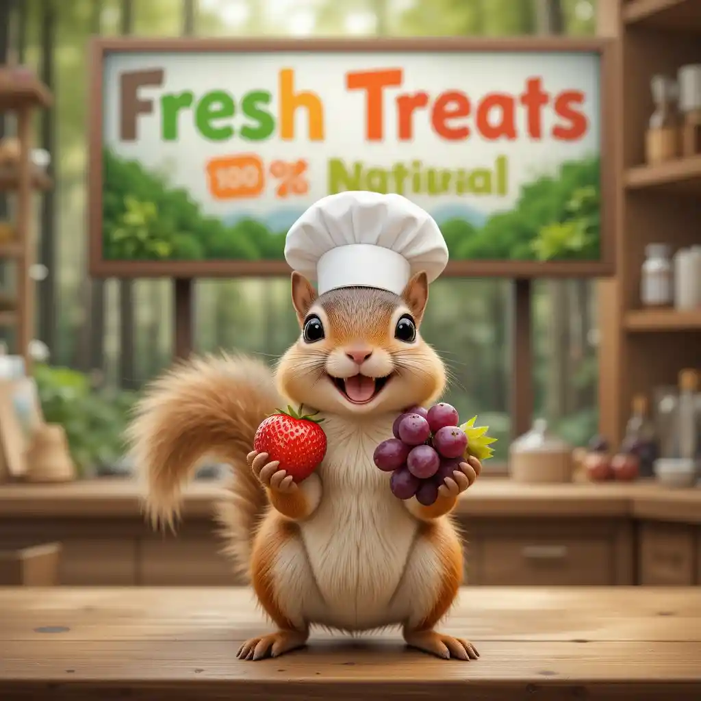 Cheerful Squirrel Chef With Fresh Forest Fruit Display