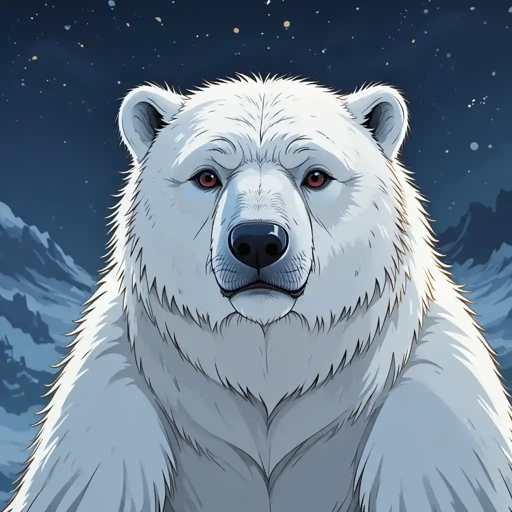 Cute polar bear anime character in simple digital style