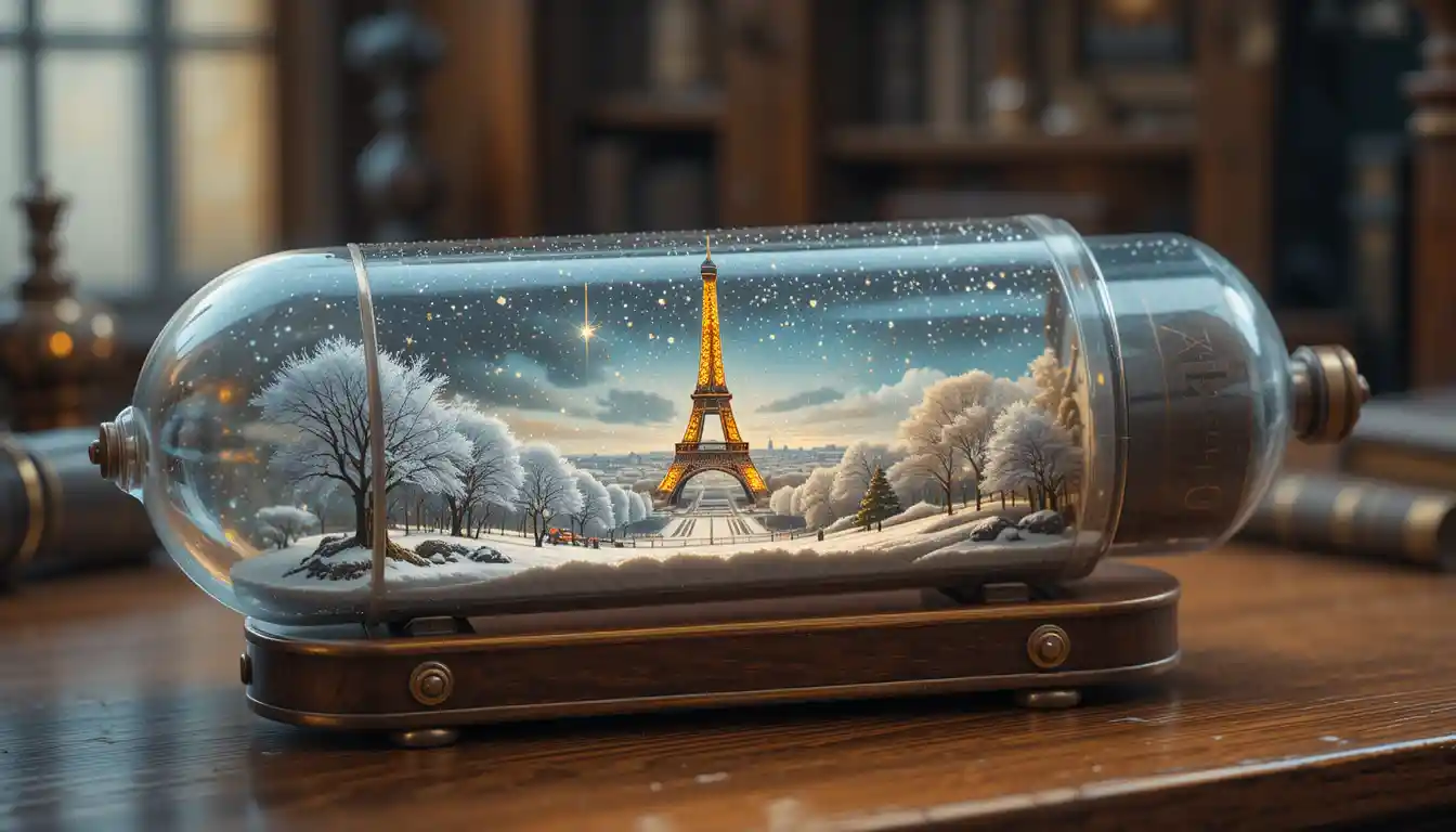 Antique glass vacuum tube with winter scene inside