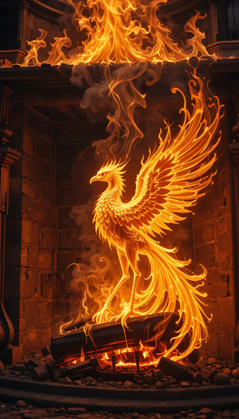 Magical close up of a fantasy fireplace of living fire tales