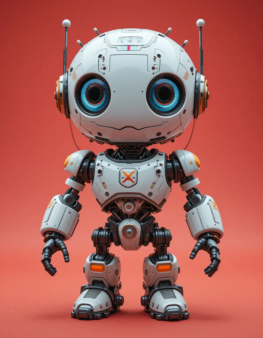 Cute kawaii robot with big round eyes and details