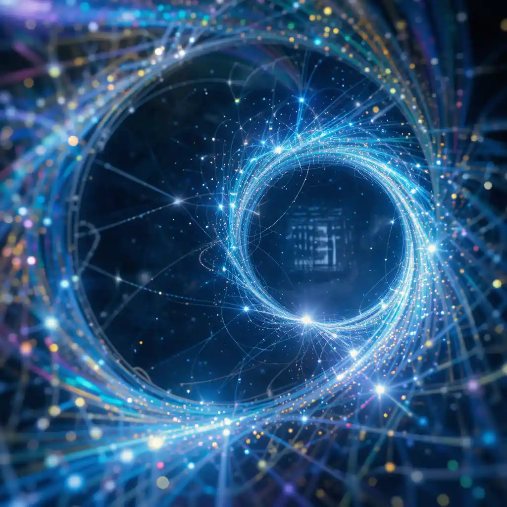 Multidimensional glowing fiber optic portal in abstract space