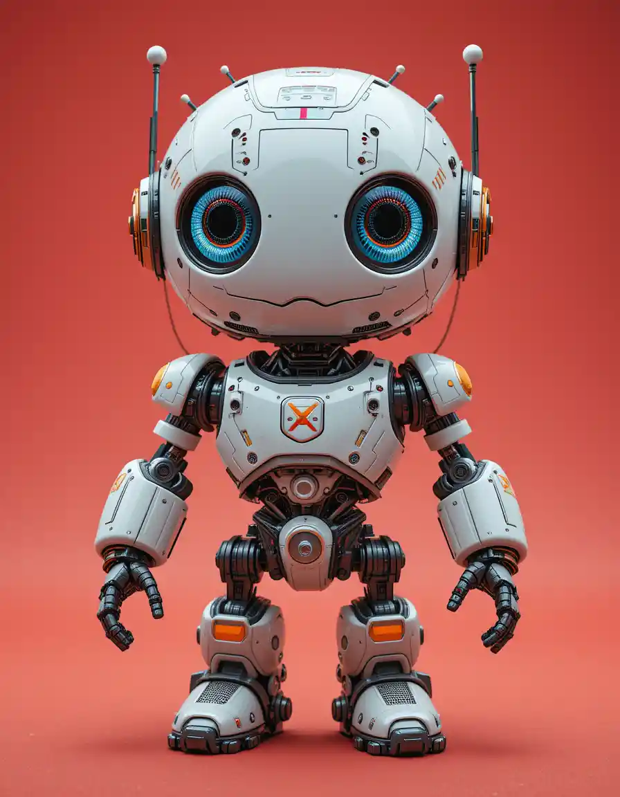 Süßer Kawaii-Roboter mit großen runden Augen und vielen Details