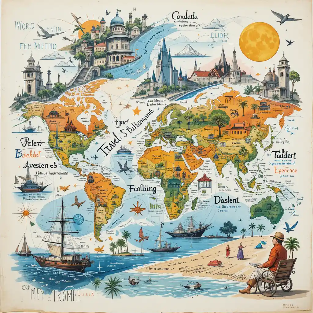 Collage visivo di destinazioni da sogno e aspirazioni di viaggio