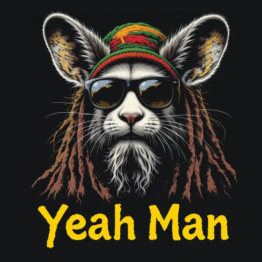 Laughing rastafarian raccoon with sunglasses and thumbs up