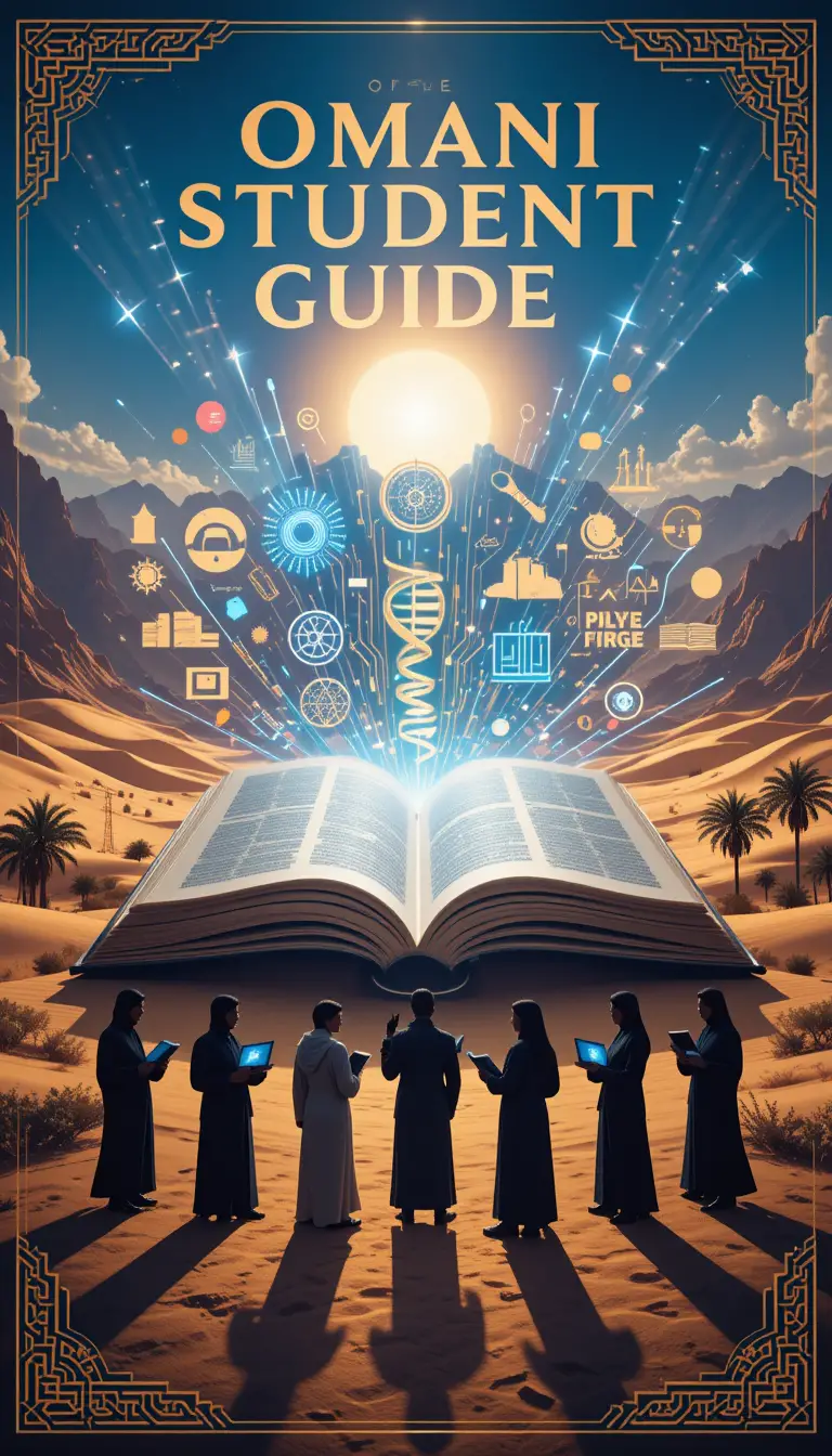 Omani Student Guide Cover With Glowing Central Book