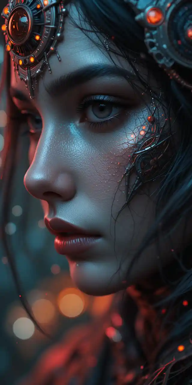Close up fantasy portrait of a mysterious woman
