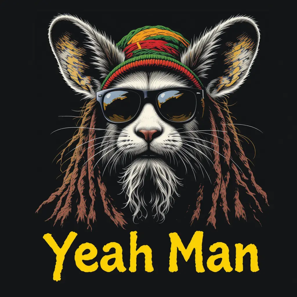 Laughing rastafarian raccoon with sunglasses and thumbs up