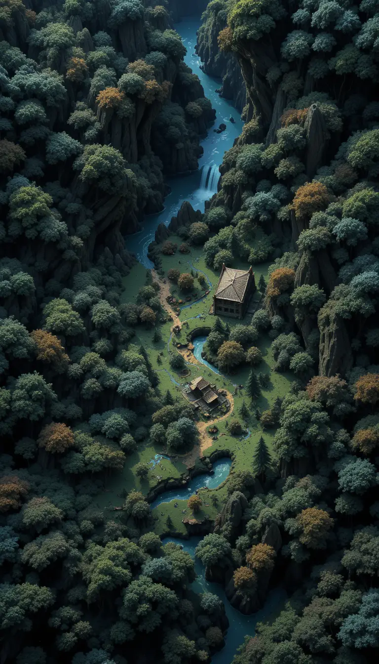Colorful fantasy map of a dark enchanted forest