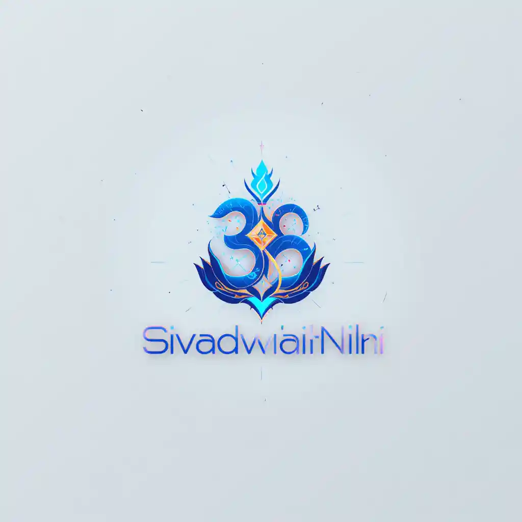 Futuristic Hindu logo with abstract blue and orange symbol