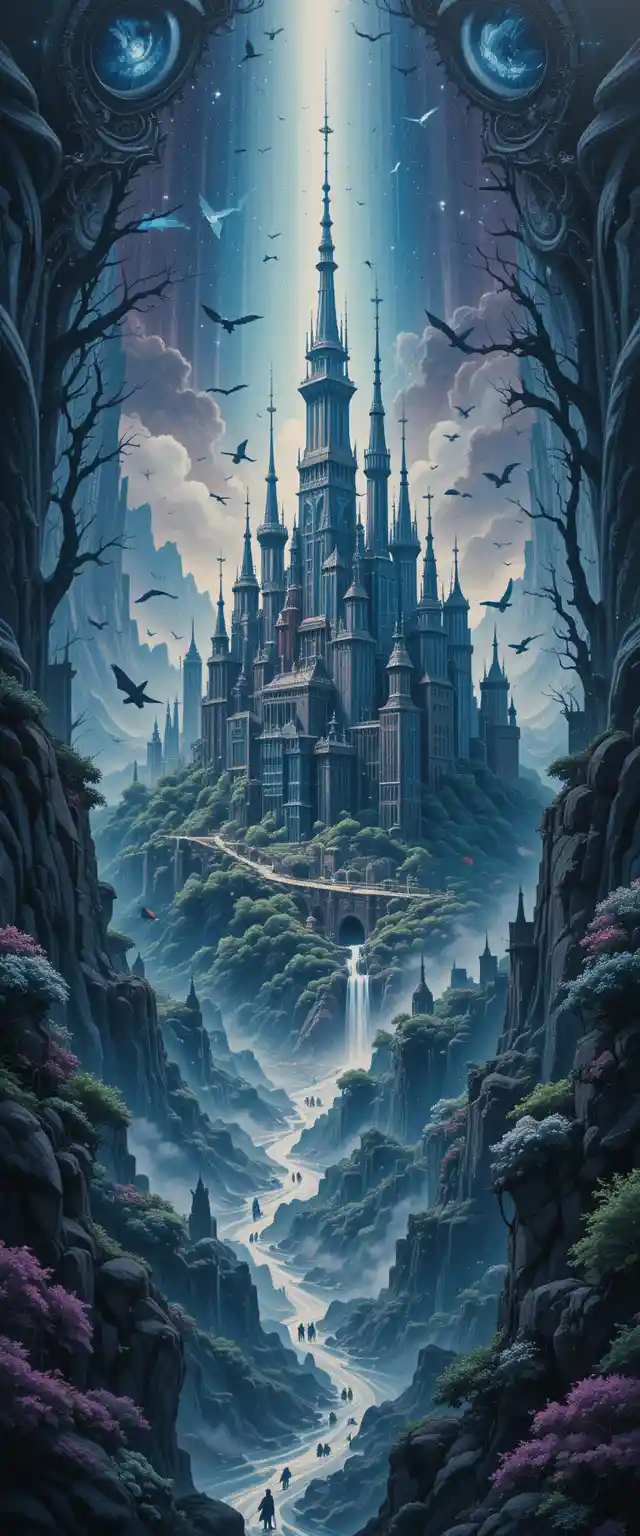 Close up fantasy painting of a detailed cityscape face