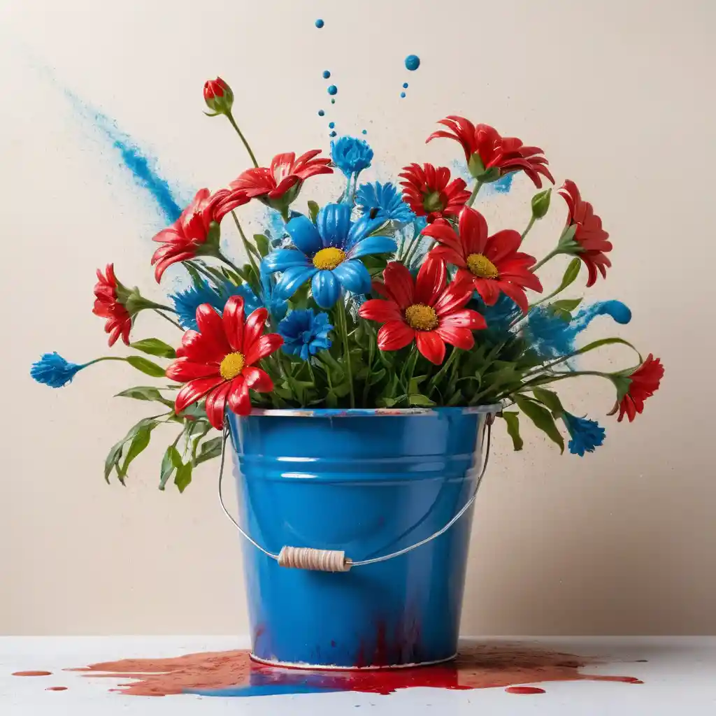 Enamel bucket with flowers and swirling green water