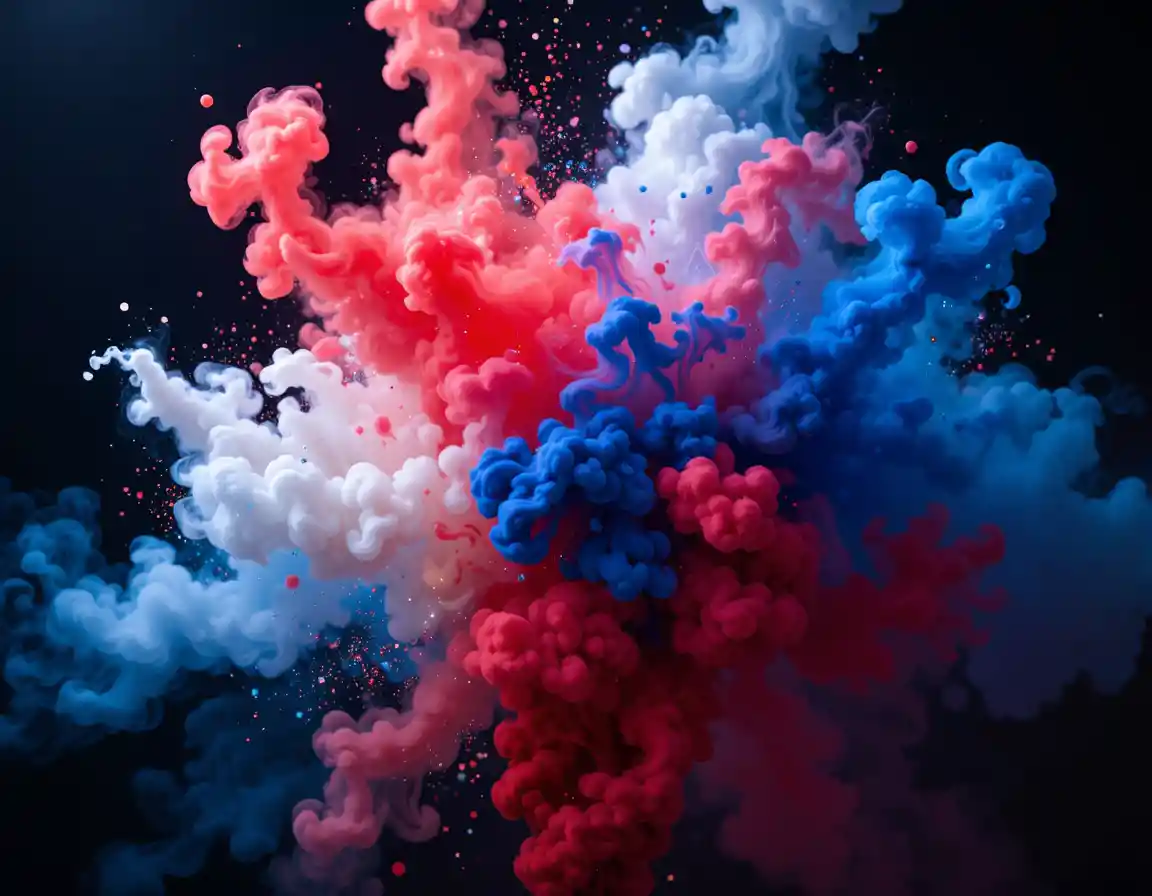 Patriotic Red White And Blue Smoke Firework Explosion