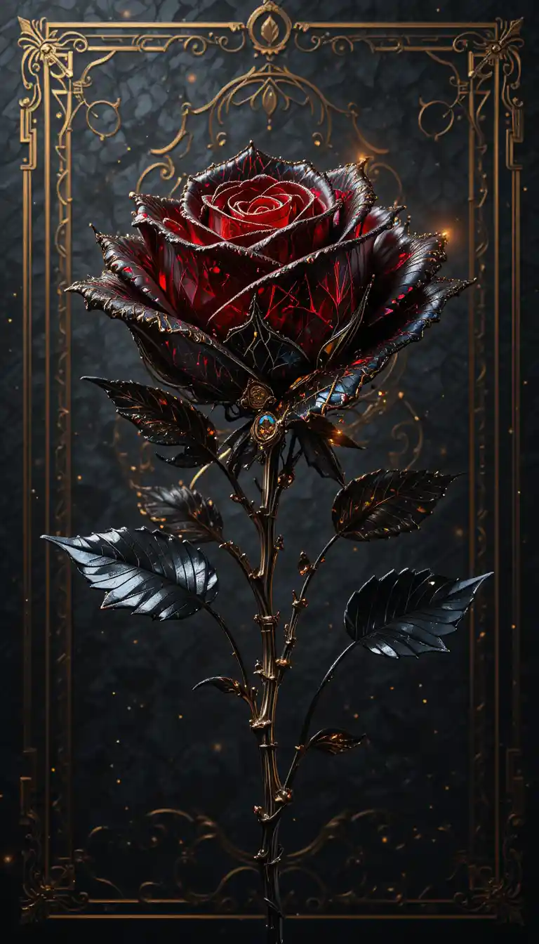 Luxurious Black Crystal Rose In Digital Fashion Artwork