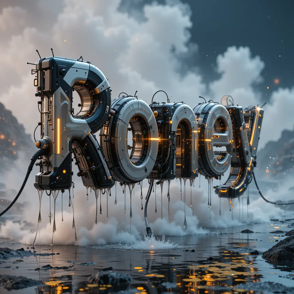 Futuristic Metallic 3D Text With Dripping Water Effects