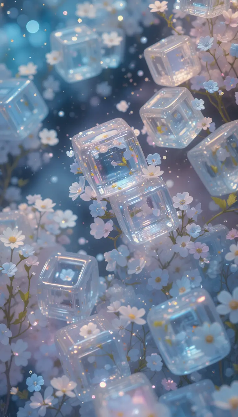 Weightless transparent cubes floating in airy abstract space