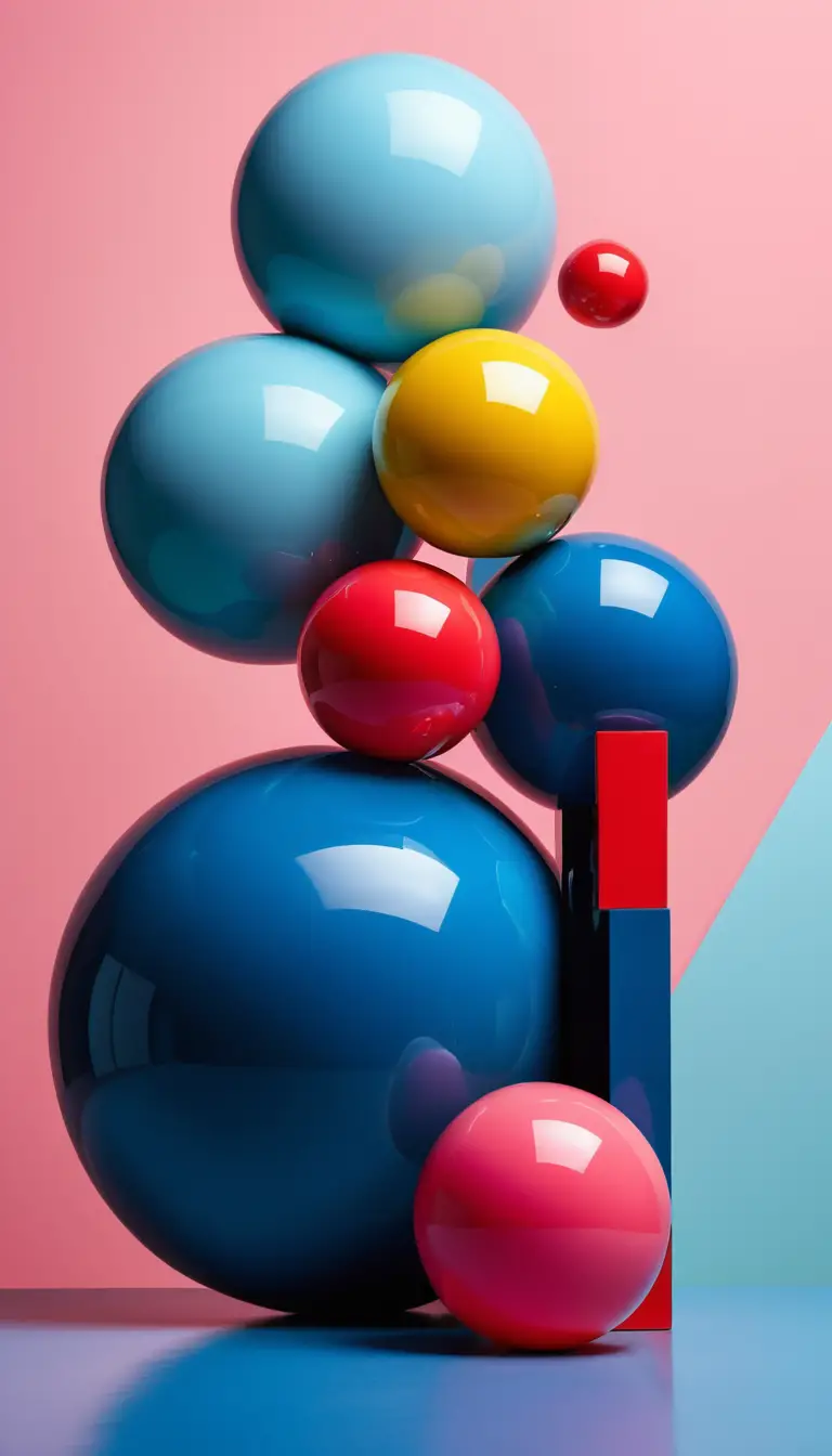 Colorful 3d geometric shapes on vibrant blue background