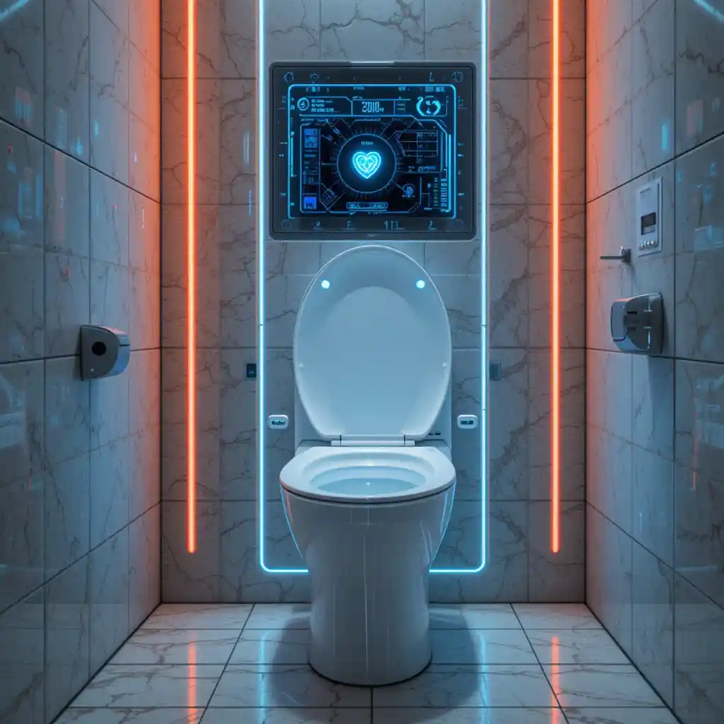 Futuristic smart toilet with holographic health display