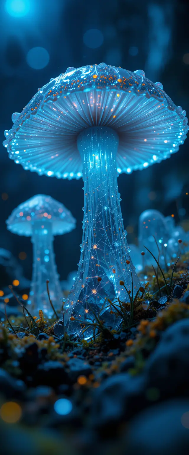 Bioluminescent Mushrooms In A Mystical Fantasy Landscape