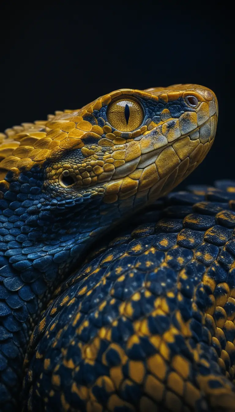 Close up of a snake eye with detailed golden scales