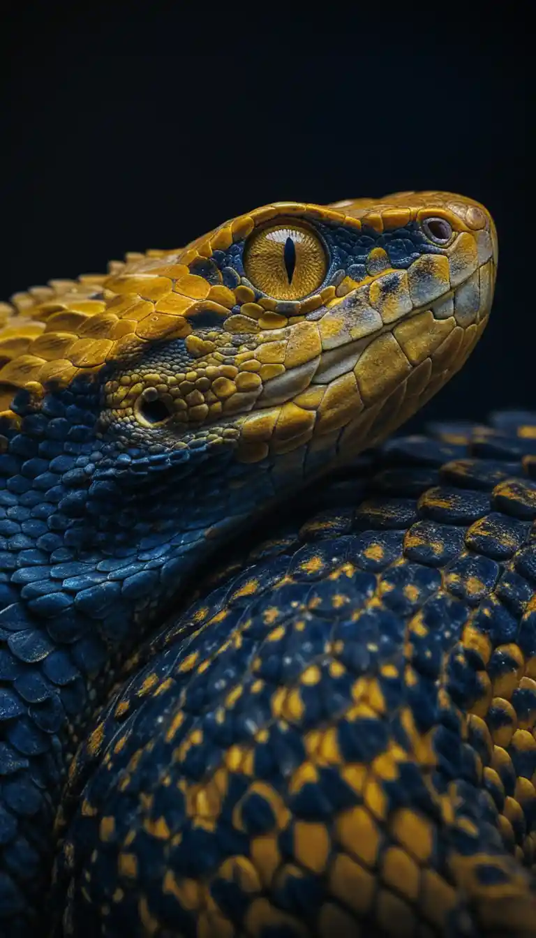 Close up of a snake eye with detailed golden scales