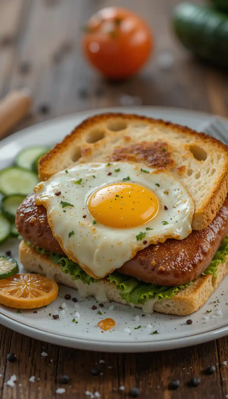 Delicious sandwich with egg cheese and vegetables on plate