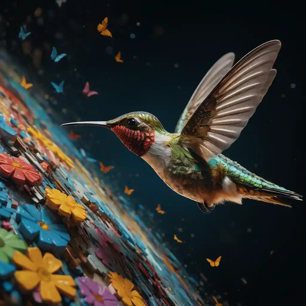 Butterfly emerging from vibrant abstract mosaic patterns