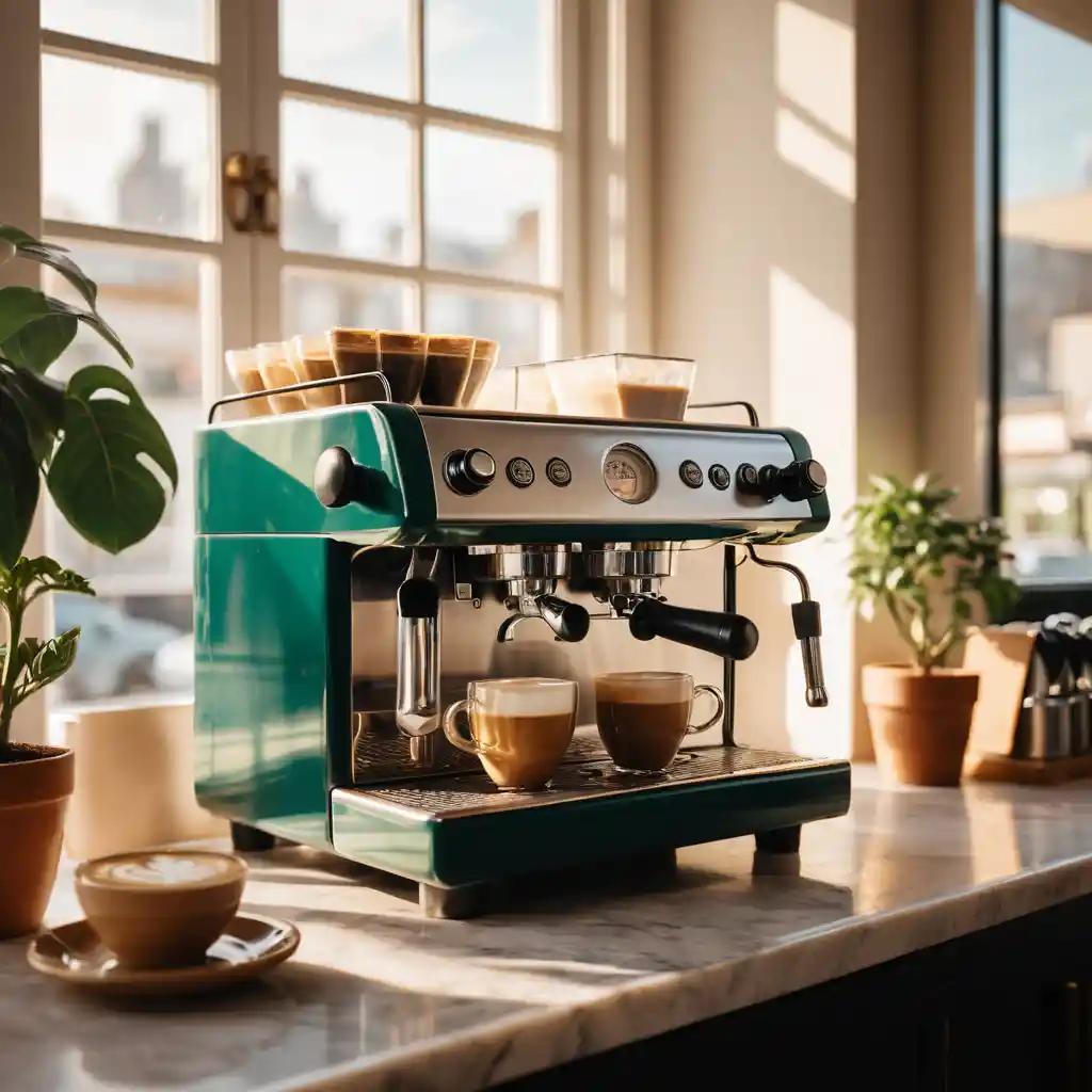 Barista crafting latte in cozy sunlit minimalist cafe