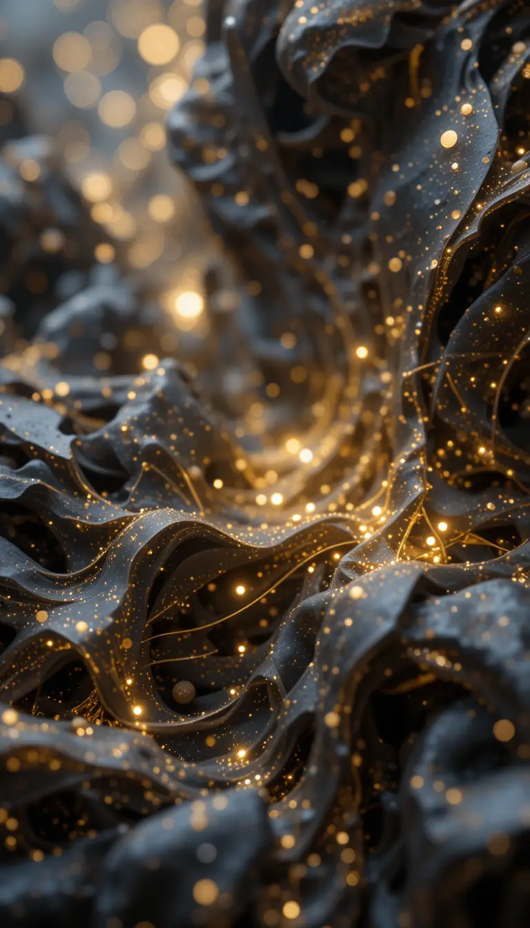 Abstract black roses with shining gold particle textures