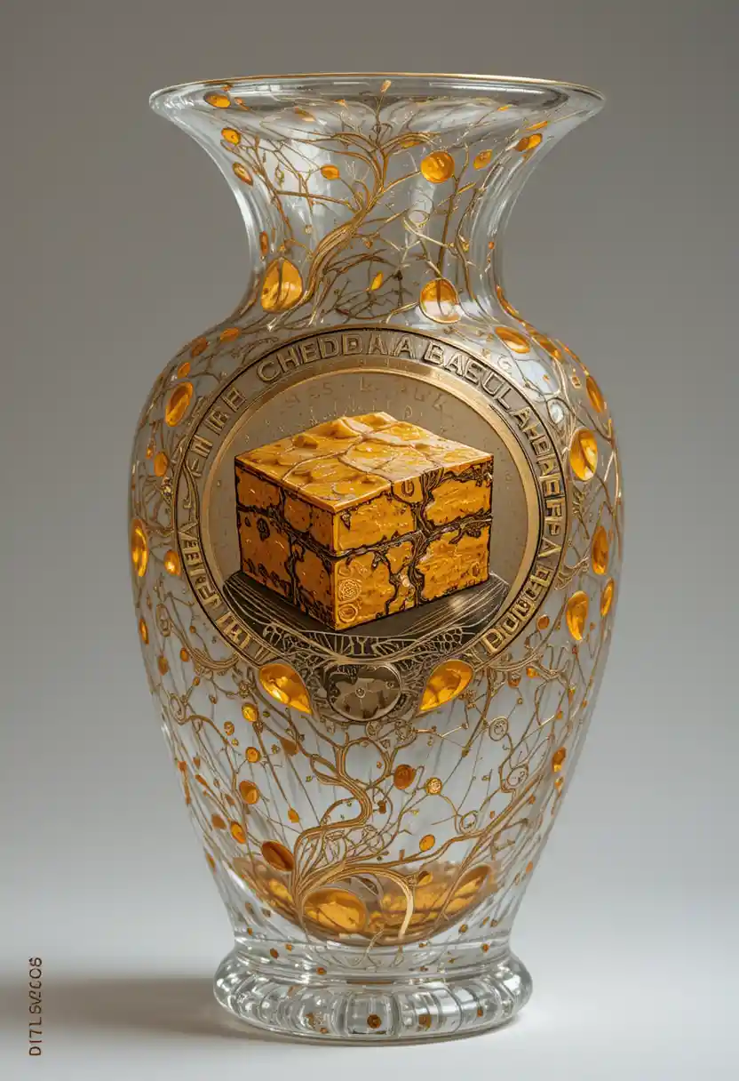 Engraved cheddar form on a bronze coin artwork